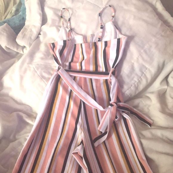 Pink, black, and white striped one piece jumpsuit. Practically new. - Picture 2 of 3